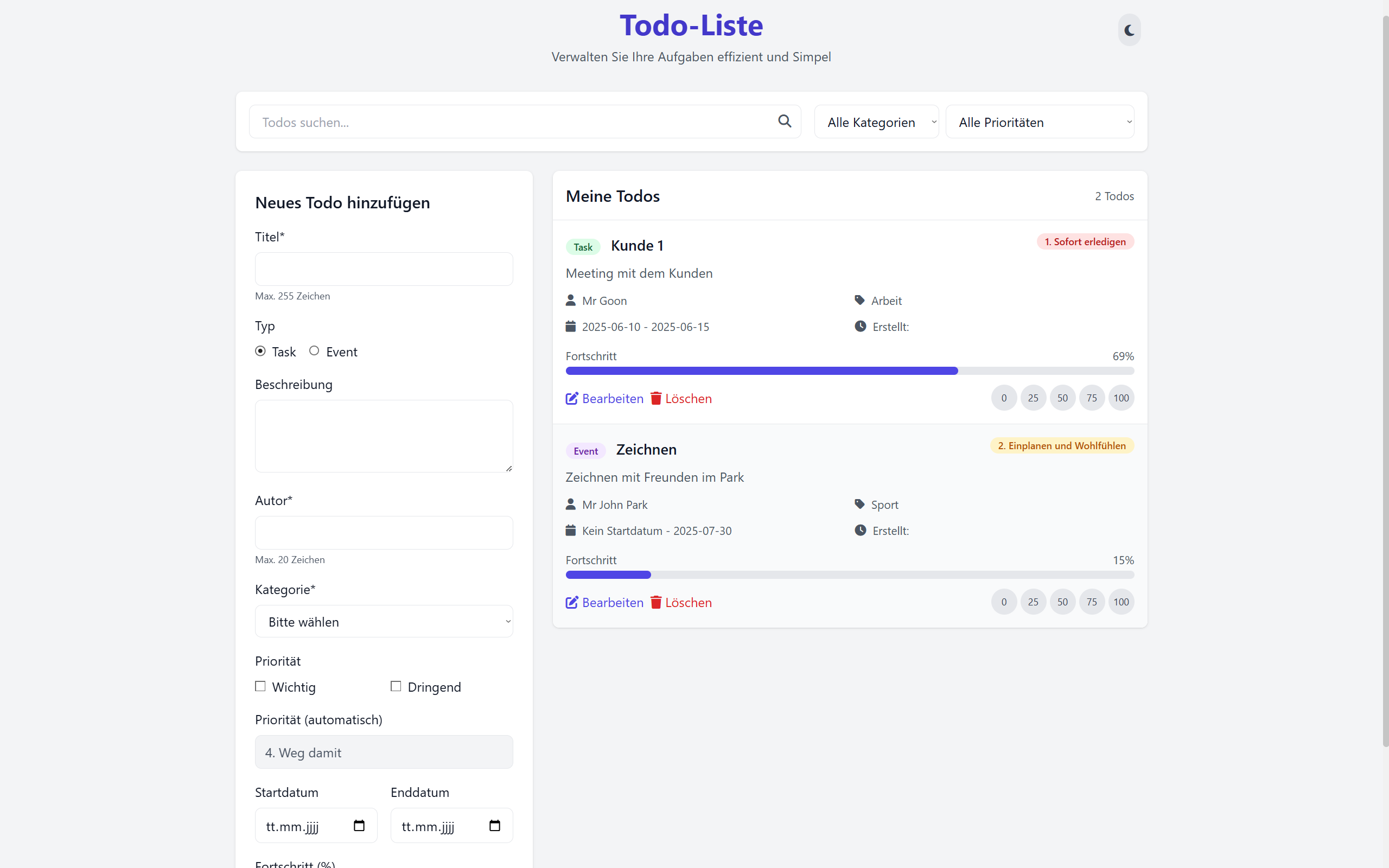 Todo-Liste light mode overview